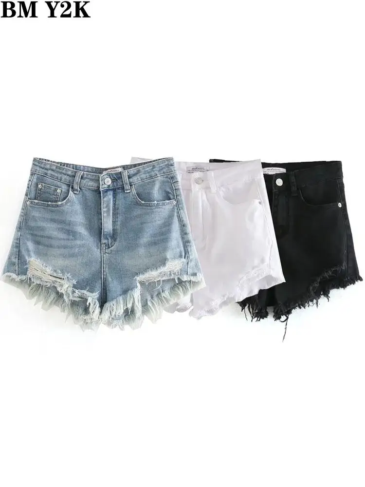 

BM Y2K harajuku pants Women fashion high-rise design denim shorts vintage high waist zipper fly female short pants mujer