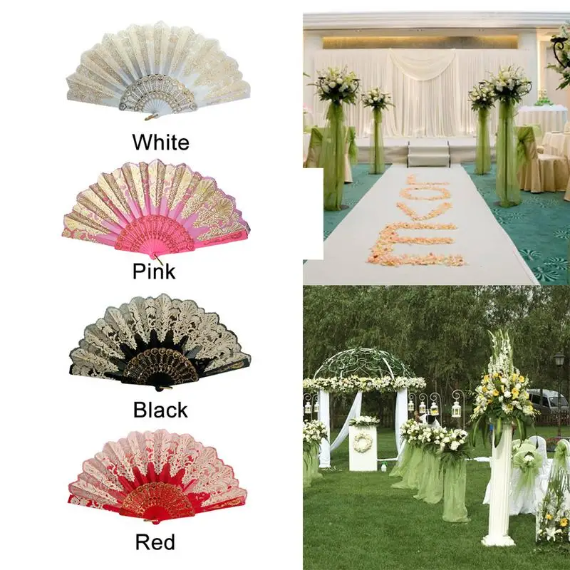 

Spanish Style Fan Weddings Banquets Parties Dance Performans Silk Fan Folding Held Flower Fan Lady Folding Hand Fan Stage Perfor