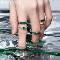 bilandi fashion jewelry vintage geometric ring 2022 new trend high quality aaa green zircon ring for celebration gifts