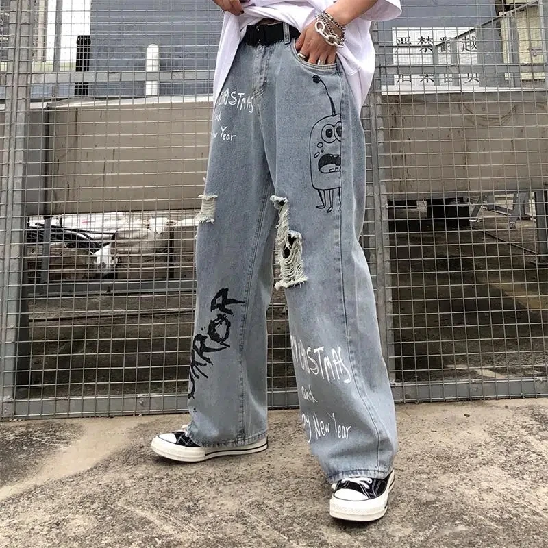 New Men'S Jeans Neutral Wide Leg Denim Trousers Loose Straight Men Jeans Asthetic Man Jeans Pants For Boy Casual Baggy Hip Hop