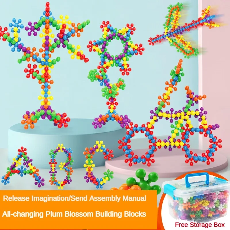 

3D Snowflake Building Blocks Plum Blossom Building Block Toy Children's Assembled Puzzle Model Toys 3D Rotating Puzzle Toys