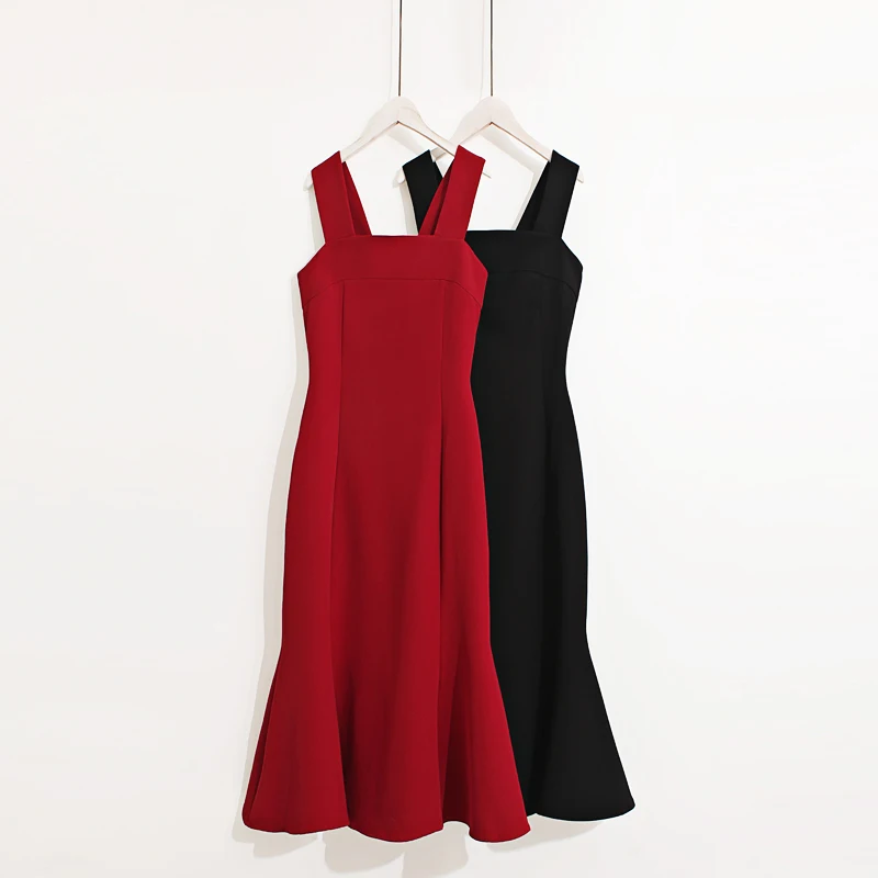 Красное платье женское летнее Хепберн длинное для похудения дизайнерское с