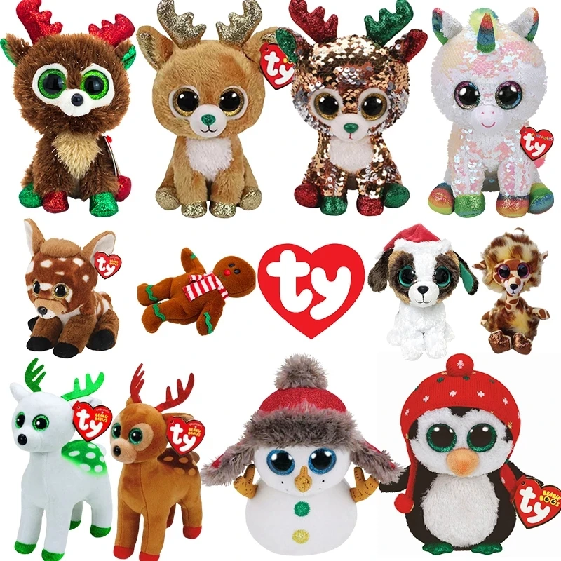 

TY Beanie Boos Sparkling Candy Christmas Series Reindeer Shining Warm Children's Christmas Gift Commemorative Collection 15 cm