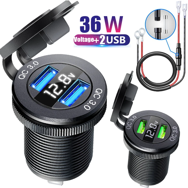 Usb outlet 12v bmw Car Charger Socket Power Outlet LED Voltmeter AutC3.0 Charge Socket For Motorcycle Marine Boat RV ATV