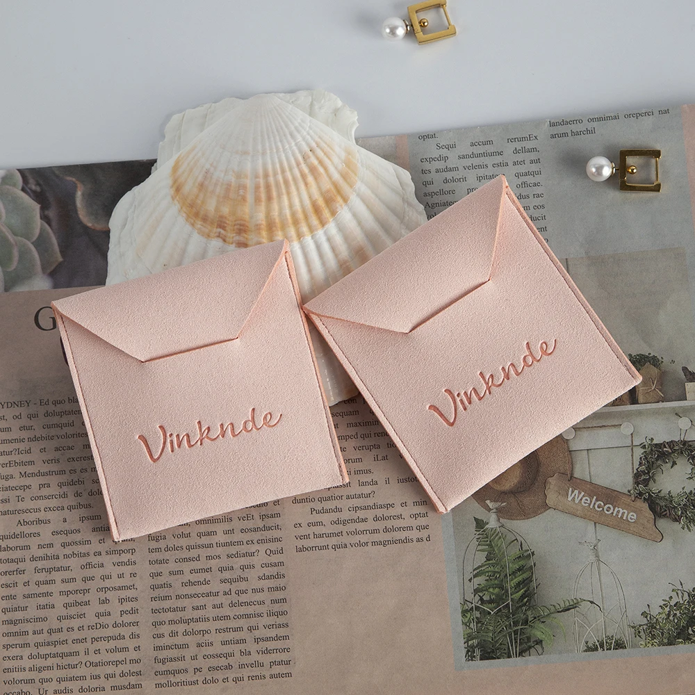 50 Pack Suede Flap Jewelry Pouches Custom Logo Thick Microfiber  Earrings Necklace Ring Packaging Organizer Gift Bags For Women