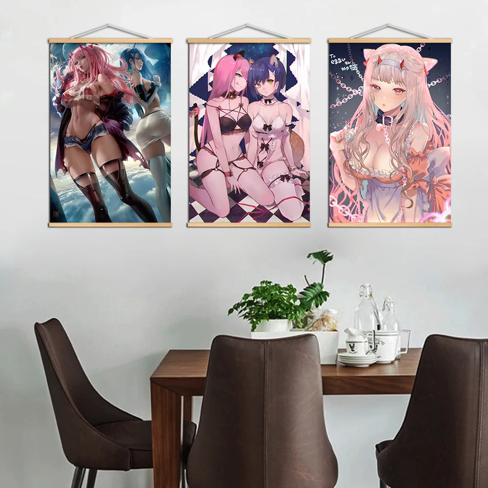 

Darling In The FranXX Zero Two HD Print Anime Posters Canvas Painting Wall Decor Solid Wood Hanging Scroll for Home Decor
