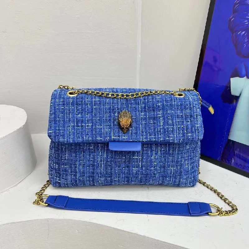 

Брендовые роскошные сумки на плечо для женщин, сумки через плечо с металлической цепочкой и головой орла, из грубой шерстяной ткани в стиле ретро, фурнитура на осень и зиму