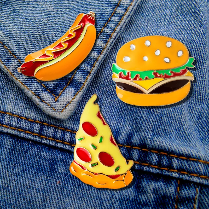 

Hamburger Pizza Hot Dog Series Alloy Brooches Enamel Lapel Pins Clothes Metal Badge Gift For Friends