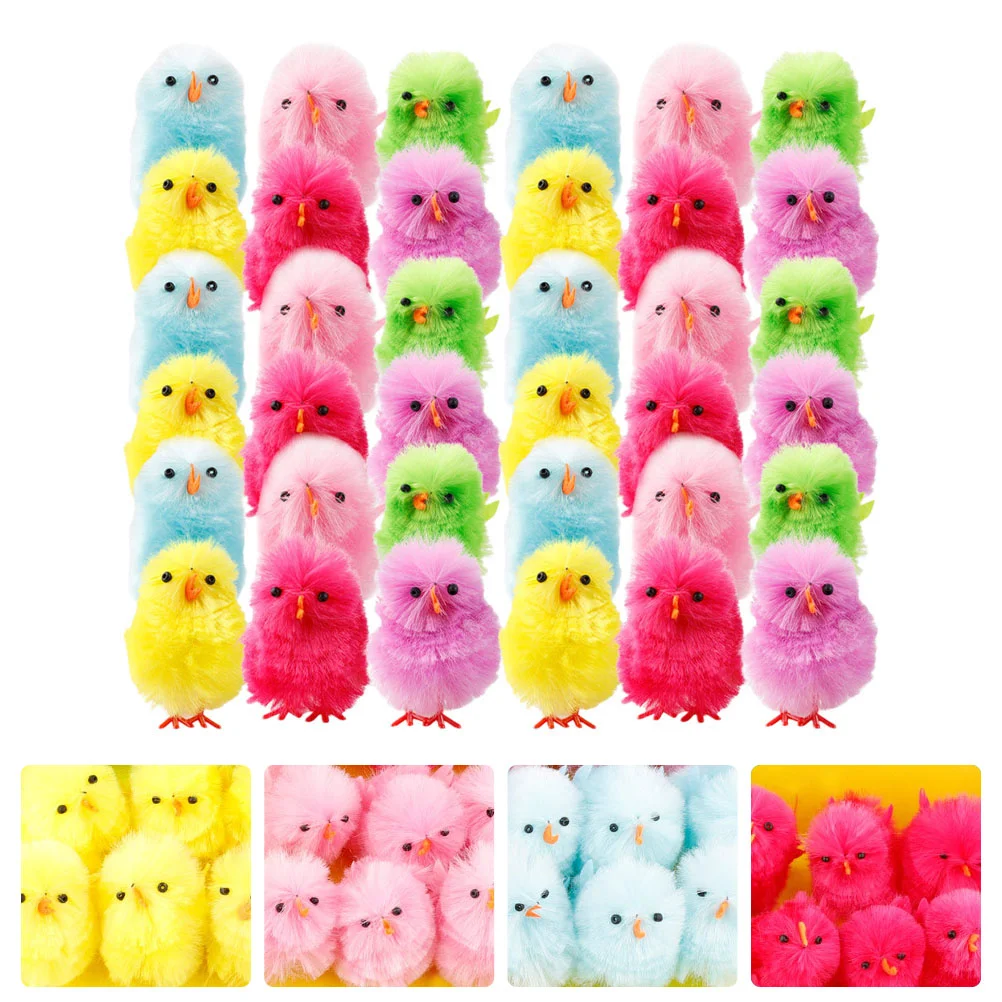 

36Pcs Easter Chicken Chicken Party Adornment Mini Chick Ornament (Colorful)