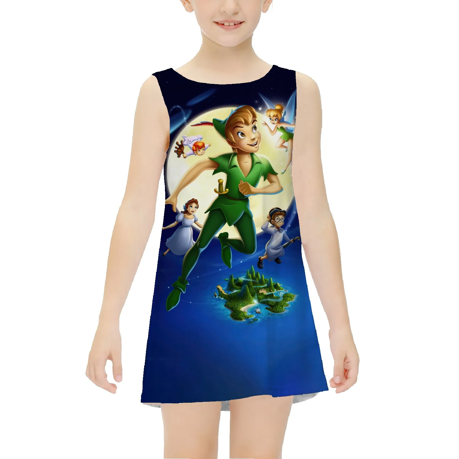 Disney fairies sleeveless skirt girls cotton dress summer new style vest skirt loose children's long skirt