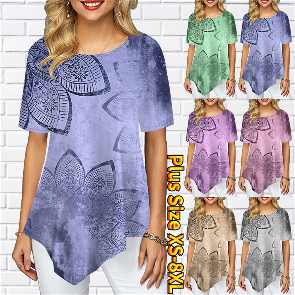 

2022 New Tops Women Vintage 3D Print T Shirt Summer Ladies Loose Casual Short Sleeve Round Collar Tee Everyday Street T Shirt