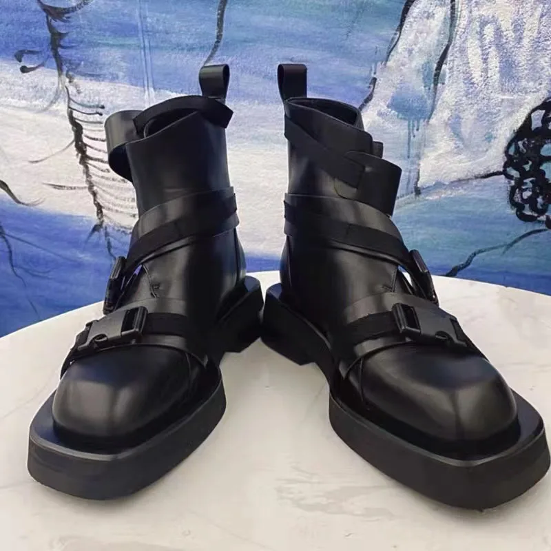 Black Retro Boots Women New Winter Round Toe Thick Bottom Fashion Ankle Boots Punk Chunky Heel All-Match Short Boots