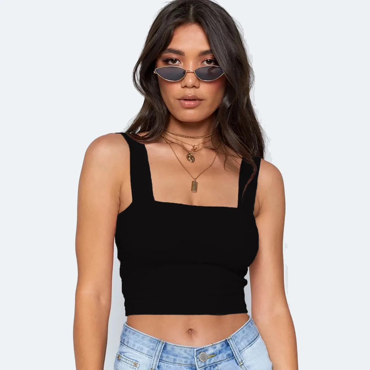 

2023 Square Neck Sleeveless Summer Fashion Crop Top pure colour Women Casual Basic T Shirt Off Shoulder Sexy Backless Tank Top