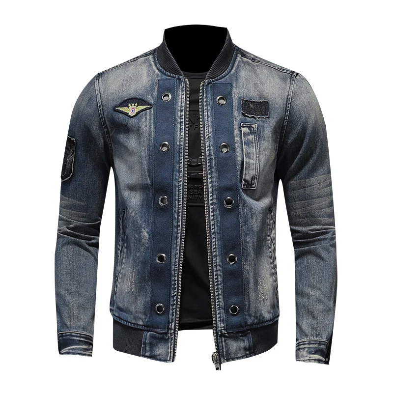 

Male Vintage Stand Collar Pilot Coat cowboy Bomber Jacket Plus Size 5XL Slim Zipper Jean Outerwear Fashion Mens Biker Jackets