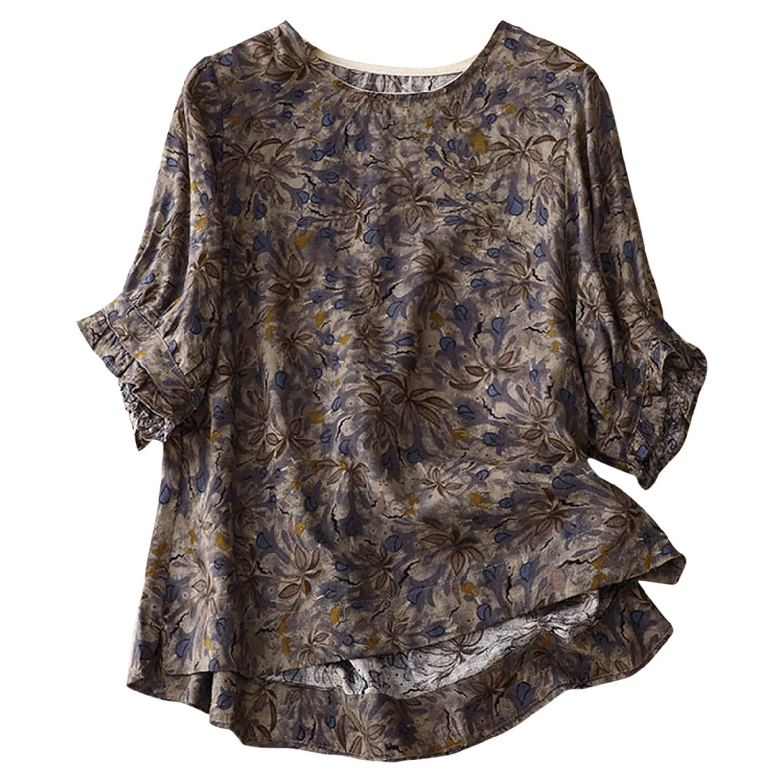 

Модная шифоновая блузка с круглым вырезом и соединением, женская одежда, новинка весны 2023, повседневные Пуловеры оверсайз, рубашка для отдыха