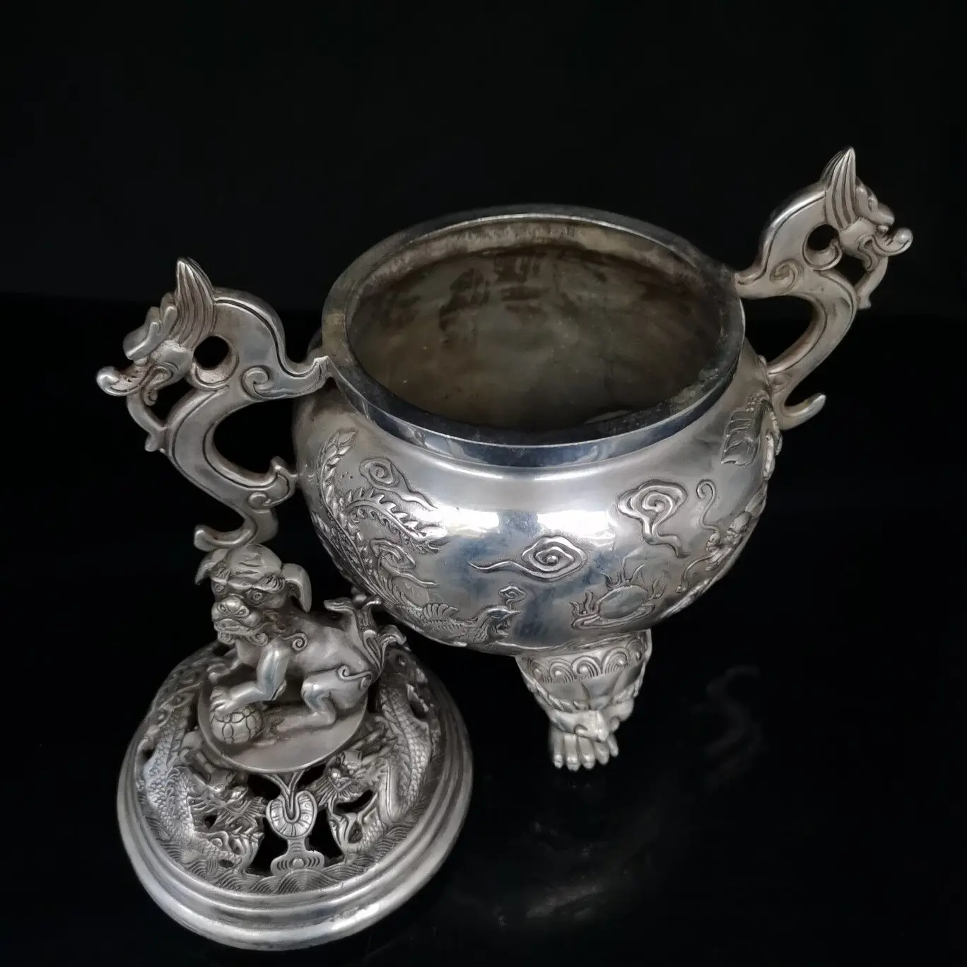 Бронзовый антиквариат белый медный Дракон и Феникс курильница коллекция поделок