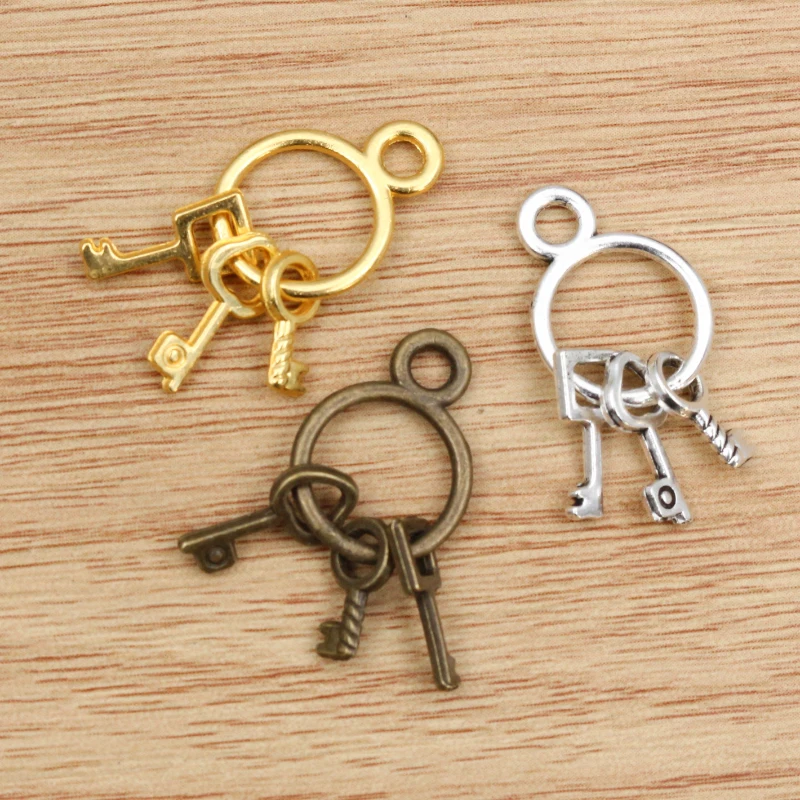 

10pcs 24X13mm Antique Silver Plated Bronze Gold Plated Key Chain Handmade Charms Pendant DIY Jewelry Findings