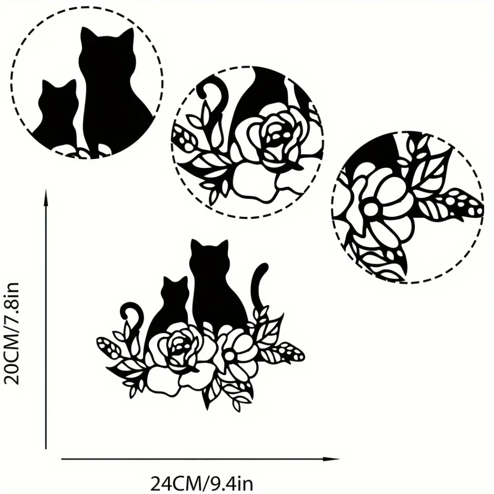 Элегантные Металлические Настенные Рисунки Для Влюбленных Кошек — Цветочные