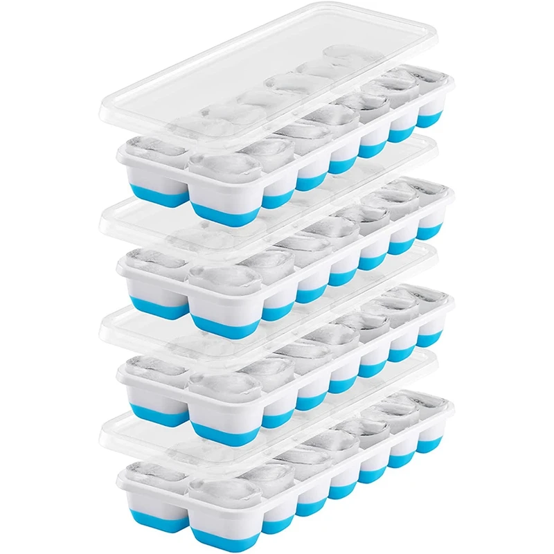 

4Pcs Ice Cube Tray With Lid , Easy-Release No-Spill Silicone Ice Cube Tray, 14-Ice Trays, Odorless & Stackable