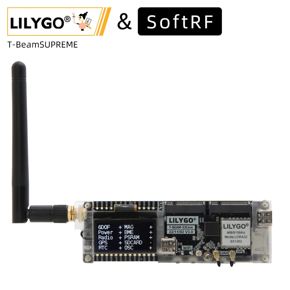 LILYGO® SoftRF T-BeamSUPREME ESP32-S3 LoRa Development Board with SX1262 868/915MHz GPS U-blox L76K WiFi Bluetooth 1.3inch OLED