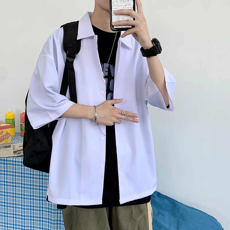 

J GIRLS Half Sleeve Shirts Men Solid Basic Simple Loose Summer Daily All-match Students Comfort Couple Leisure Males Outwear