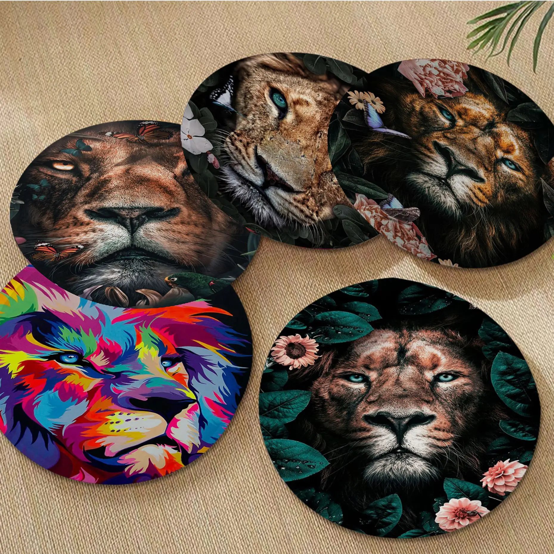 Flower Lion Art Dining Chair Cushion Circular Decoration Seat For Office Desk Cushion Pads