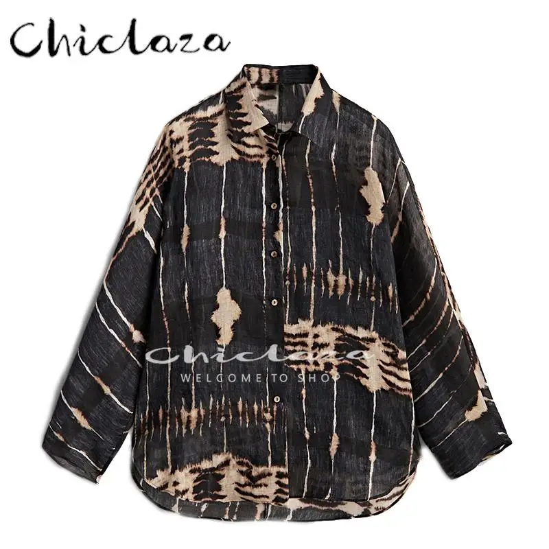 

CHICLAZA 2022 Spring Autumn Women Fashion Long Sleeve Tie Dye Gradient Shirt Tops Female Loose Simple Casual Blouses