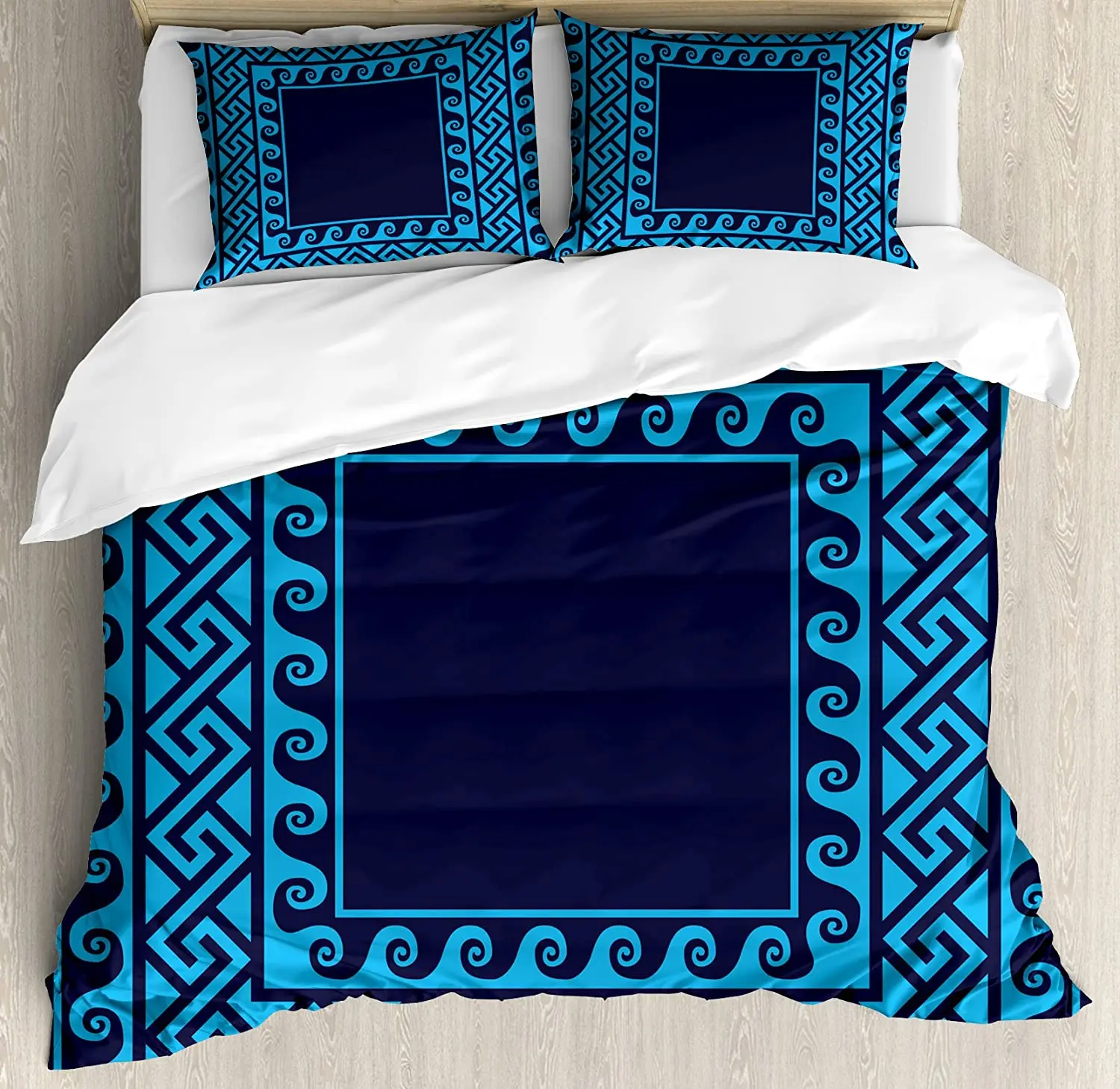 

Greek Key 3pcs Bedding Set Swirling Waves with Ancient Maze Squa Duvet Cover Set Bed Set Quilt Cover Pillow Case Comforter Cover