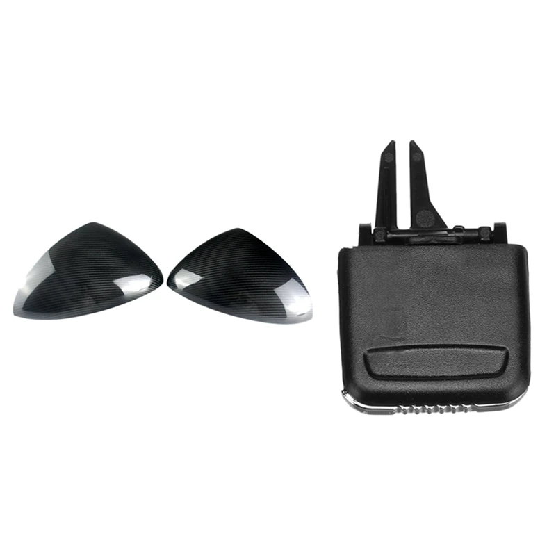 

3 Pcs Car Accessories: 1 Pcs Air Vent Outlet Tab Clip Repair Kit & 1 Pcs Car Carbon Fiber Side Rear View Mirror Cover