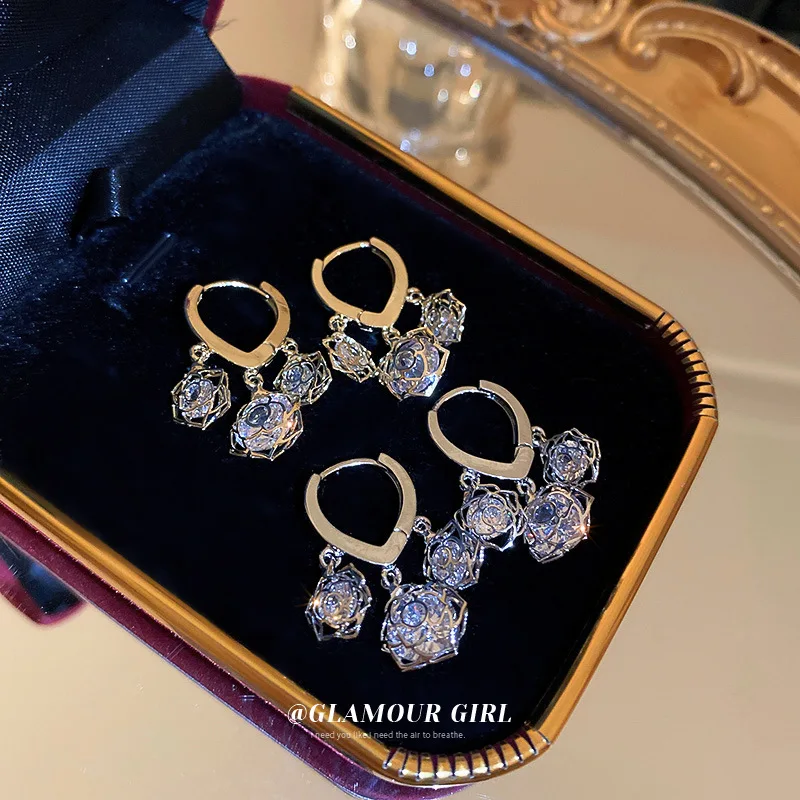Gold Plated Zircon Flower Earrings East Gate Trend Design Summer Versatile
