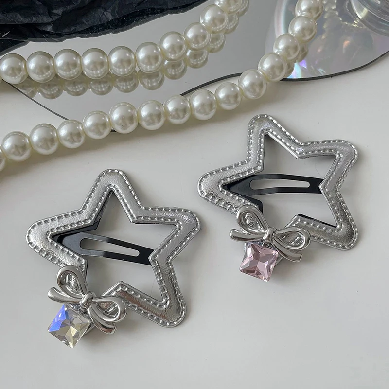 Милая заколка для волос со звездами из искусственной кожи кулон стразами