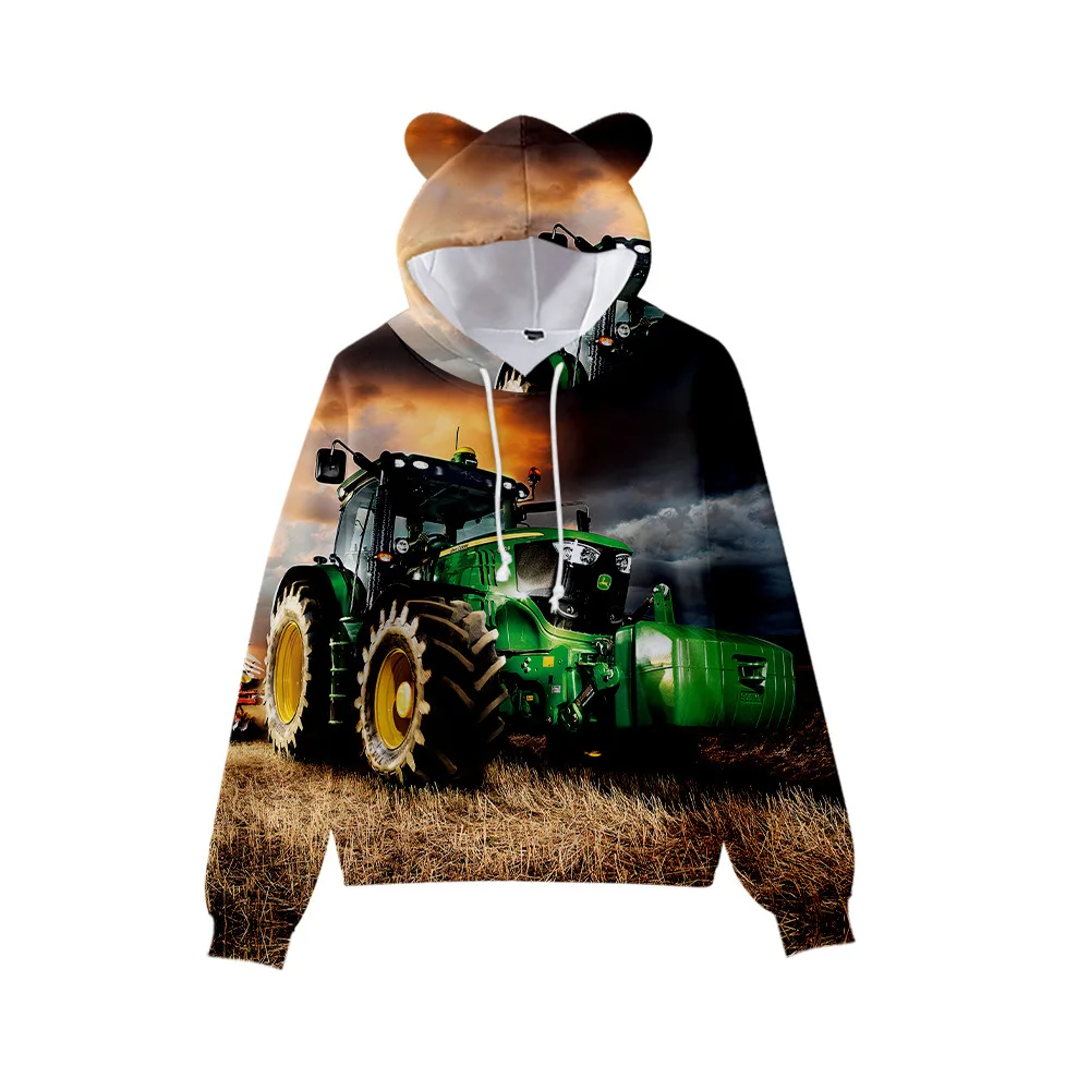 

3 To 14 Years kids Hoodies Tractor Pattern 3D Print Cat Ears Hoodie Boy Girl Sweatshirt Cartoon Jacket Children Clothes