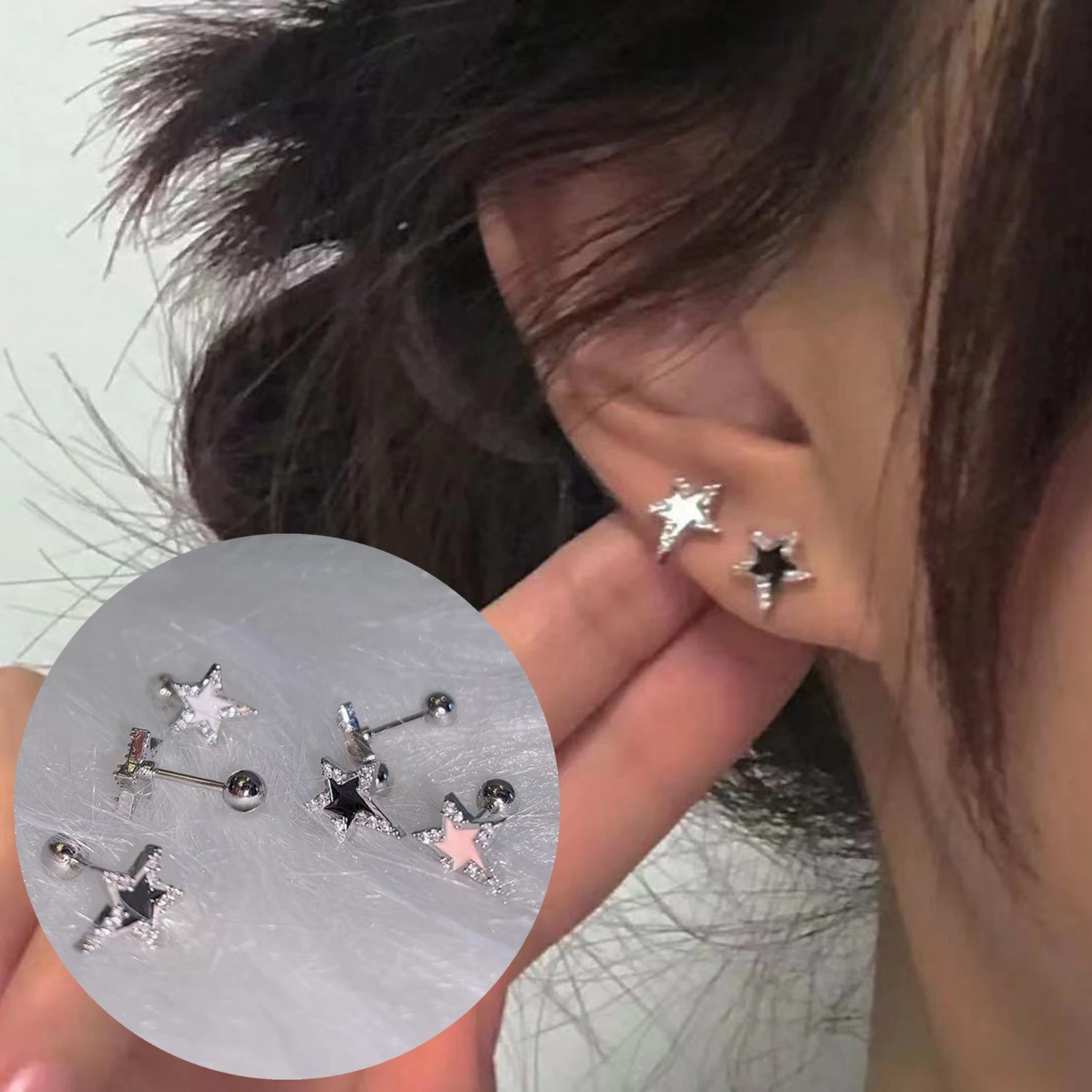 

2023 New Shiny Pentagonal Star Stud Earrings For Women Girl New Gothic Y2K Punk Design Earrings Removable Simple Earrings Party