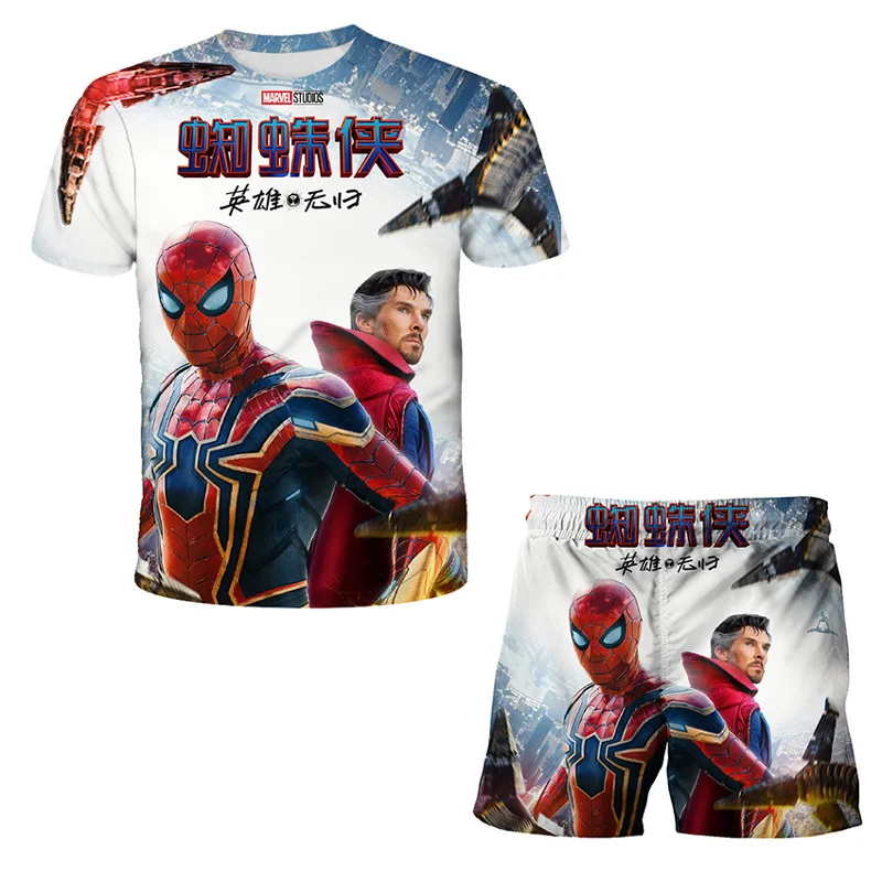 

Летняя модная детская футболка, комплекты из 2 предметов, детская одежда, 3D топ для мальчиков и девочек и короткие брюки, Mαrvel- Spidermαn, повседне...