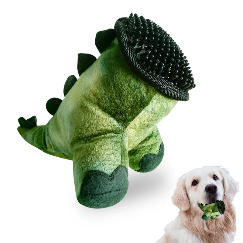 

2 In 1 Dog Chew Toys Puppy Toothbrush Toys Dinosaur Squeaky Interactive Outdoor Dog Toy Pet Grooming Hair Comb Health Cats