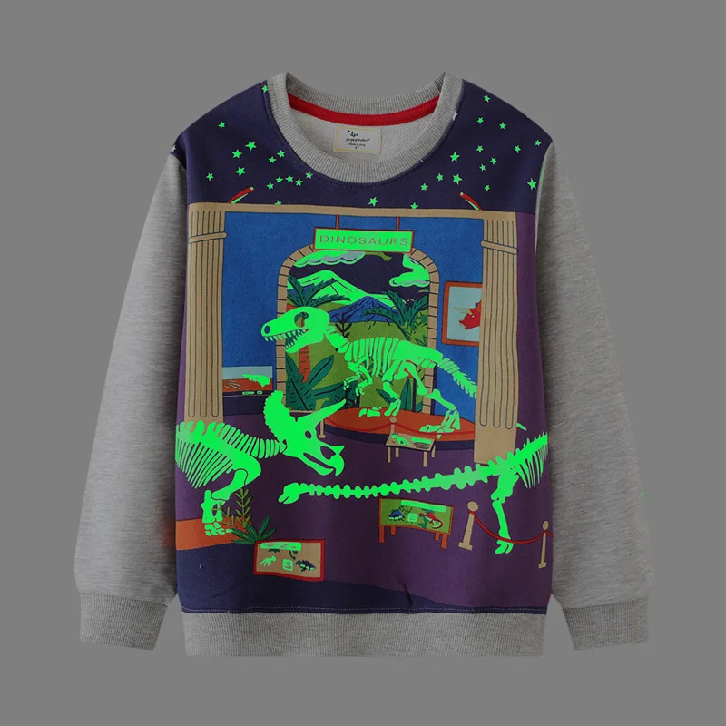 

Little maven 2022 Luminous Sweatshirt Cotton Autumn Dinosaur New Fashion Baby Boys Tops for Kids 2-7 year