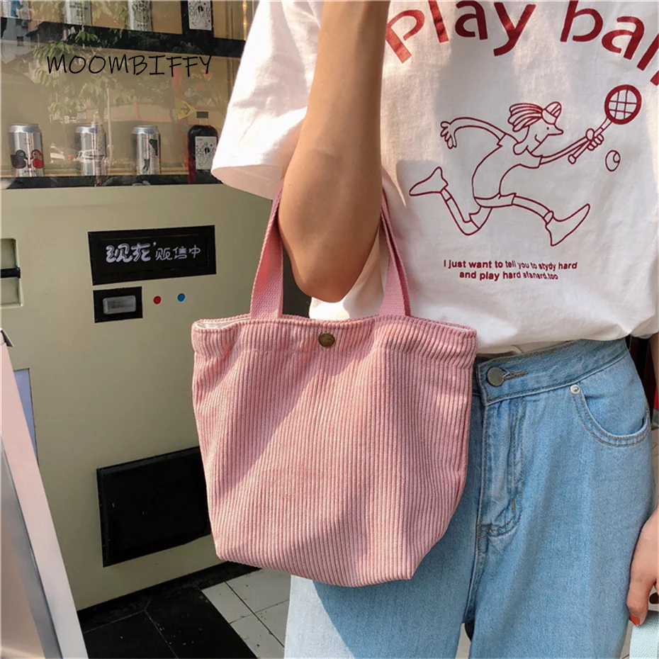 

Hand-held Mini Bag Corduroy Shopping Handbags Ins College Style Color Small Bag Hand Carry Cosmetic Corduroy Lunch Bags Mujer
