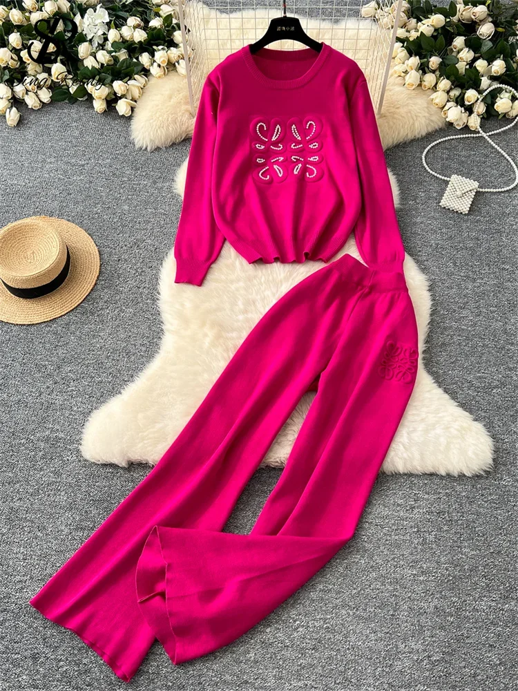 SINGREINY модные повседневные костюмы из 2 предметов с круглым вырезом и длинными