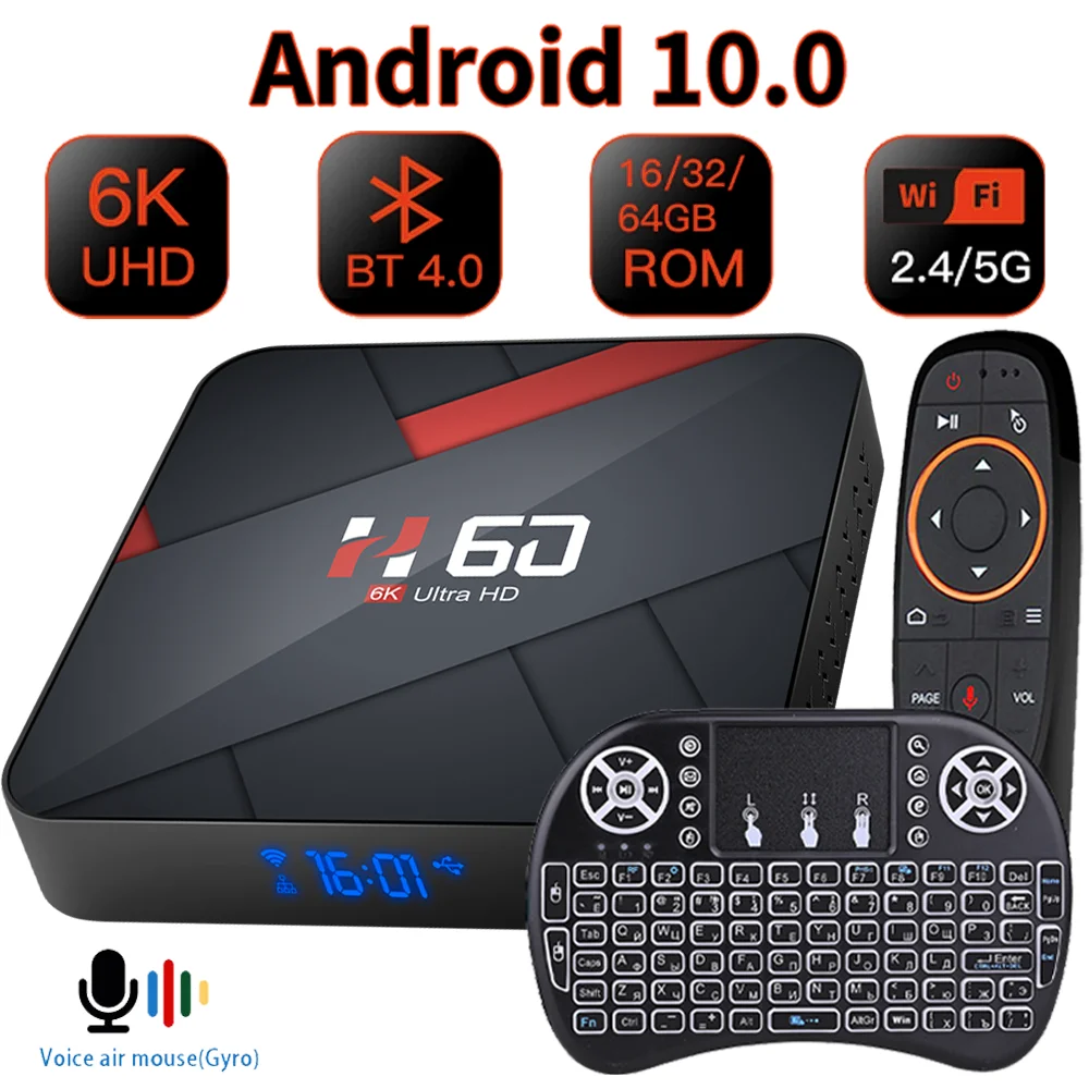

2022 H60 Android 10.0 TV BOX 4GB 64GB 6K Voice Assistant 1080P Video TV Receiver Wifi 2.4G&5G Bluetooth Smart TV Box Set Top Box