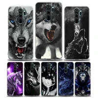 clear phone case for redmi 10c note 7 8 8t 9 9s 10 10s 11 11s 11t pro 5g 4g plus soft silicone case cover animal world gray wolf