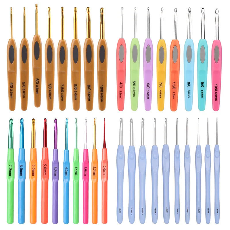 

RORGETO Multiple Pieces Rubber/Plastics Handle Crochet Hook Set Multicolour Knitting Needle Tool Weaving Sewing Craft Tool