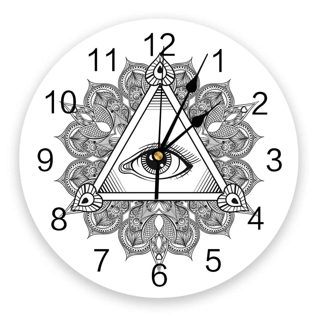 

Настенные часы с треугольными глазами и цветочным узором, черные круглые часы, креативный домашний декор, кварцевые настенные часы с иглами...