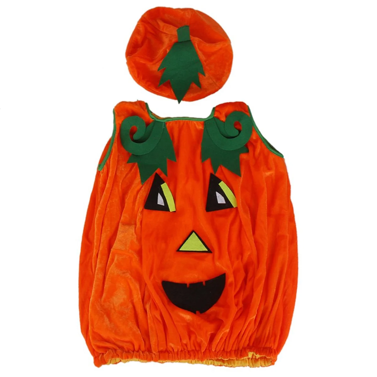 

Kids Pumkin Costume Fancy Dress with Cap Hat Thick Nonwoven Pumpkin Clothes Dress for Carnival Party Costumes Photo Props