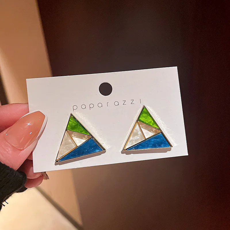 

2022 New silver pin jigsaw triangle earrings cool style retro temperament fashion earrings personalized design earrings