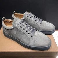 luxury brand low top gray velvet shoes men casual sport shoes breathable sneakers slip on trainers red bottom shoes for men