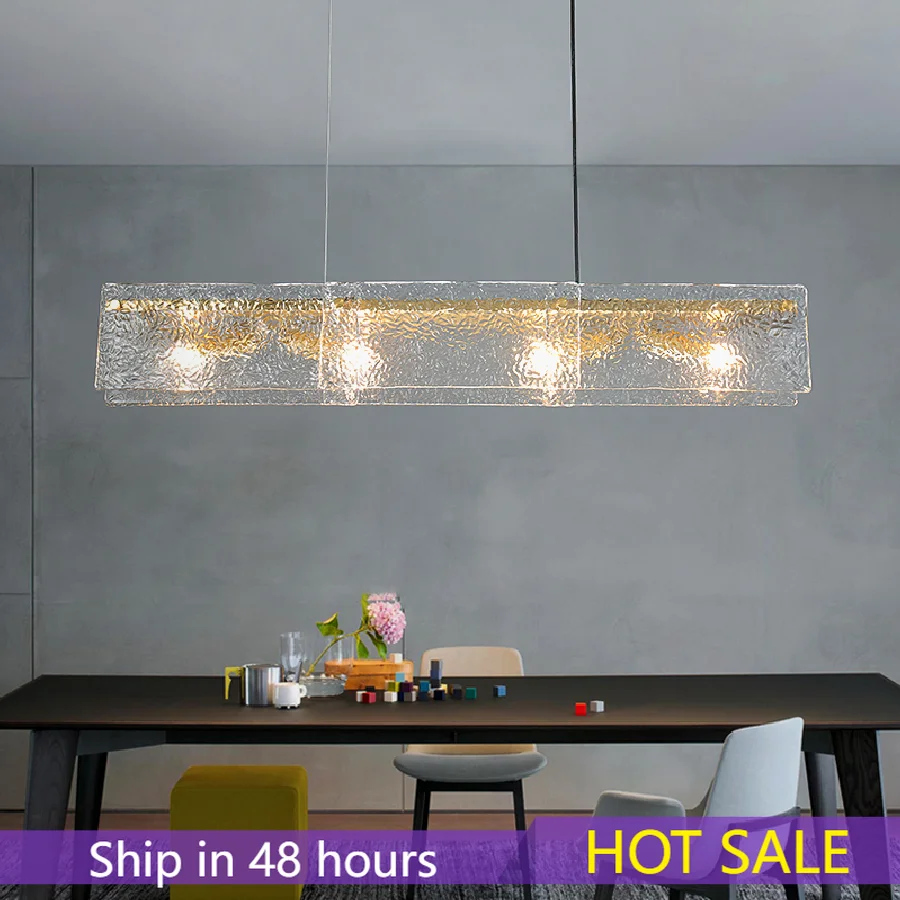 

IWP Modern Crystal Hanging Light Rectangular Frosted Indoor Decor Pendant Light For Dining Hall Living Room Bedroom Chandelier