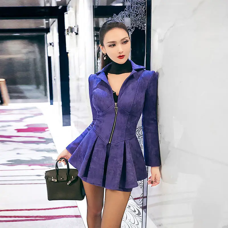 

Women 2022 Spring Autumn Elegant Suit Skirt Office Lady Formal Ruffle Waist Pleated Jacket+Skirt 2 Pcs Set Jacket Skirt Suit O75