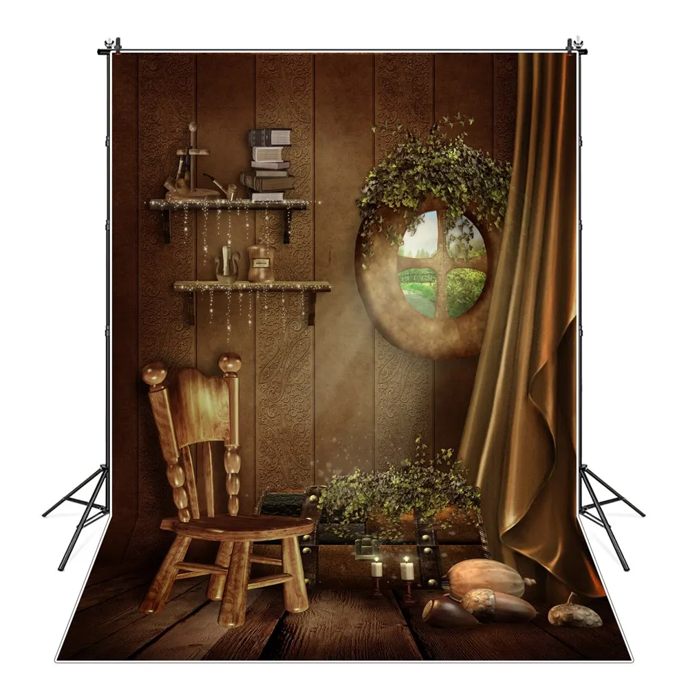 

Gnome Hut Interior Photography Backgrounds Fairy Tale Magic Elves Wooden Cabin Birthday Backdrops Photographic Portrait Props