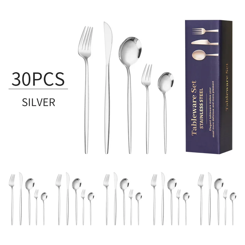 

30Pcs Gold Dinnerware Set Western Knife Cake Fork Spoon Flatware Cutlery Set Mirror Stainless Steel Tableware Kitchen Silverware