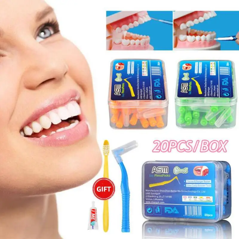 

20pcs/box L Shape Push-Pull Interdental Brush Orthodontic Toothpick Teeth Whitening Tooth Pick ToothBrush Oral Hygiene Care
